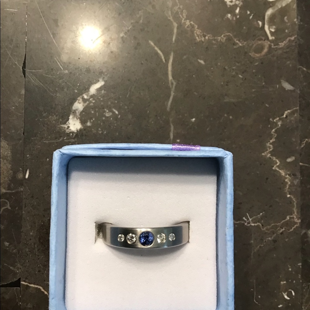 TeNo Stainless w/saphire ring size 5.75